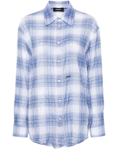DSquared² Checked Crinkled Shirt - Blue