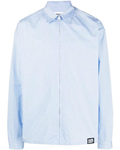 Ambush Striped Cotton-poplin Zip Shirt - Blue