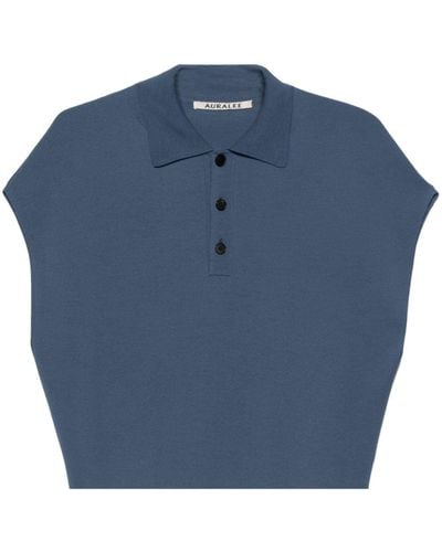 AURALEE Ribbed-knit Polo Shirt - Blue