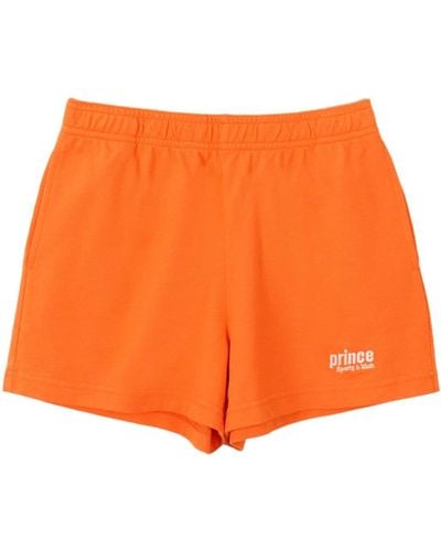 Sporty & Rich Prince-embroidery Cotton Track Shorts - Orange