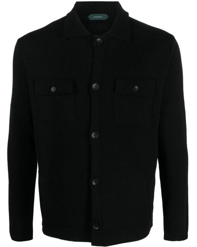 Zanone Spread-collar Fine-knit Cardigan - Black