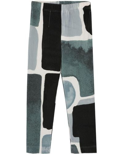 Homme Plissé Issey Miyake Abstract-print Plissé Pants - Gray