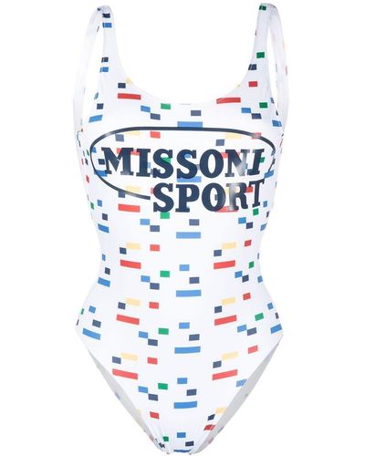 Missoni White Logo Print One Piece Swimsuit