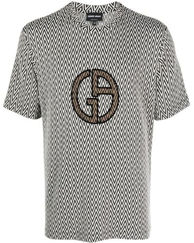 Giorgio Armani Logo-embroidered Zigzag T-shirt - Gray