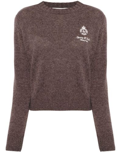 Sporty & Rich Logo-embroidered Cashmere Jumper - Brown