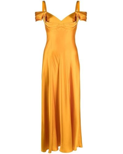 Alberta Ferretti Silk-satin Long Dress - Orange