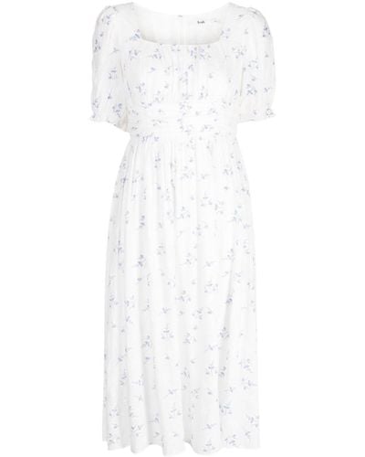 B+ AB Floral-print Ruched Midi Dress - White