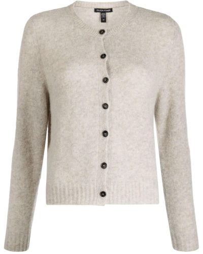 Eileen Fisher Mélange-knit Crew-neck Cardigan - Natural