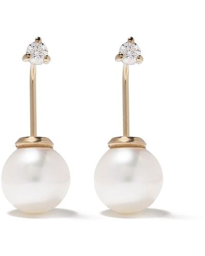 Mizuki 14kt Gold Diamond Pearl Earrings - White