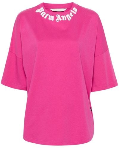 Palm Angels Logo-print Cotton T-shirt - Pink