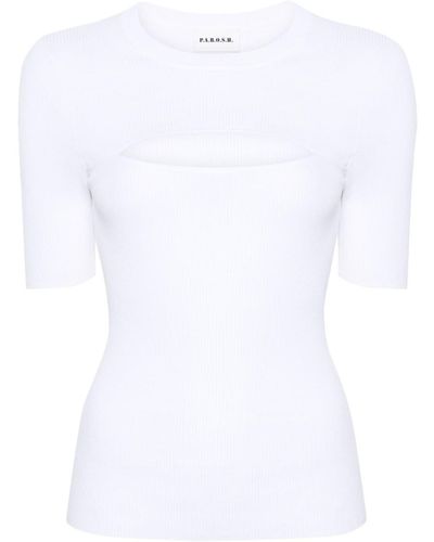 P.A.R.O.S.H. Cut-out Ribbed Top - White