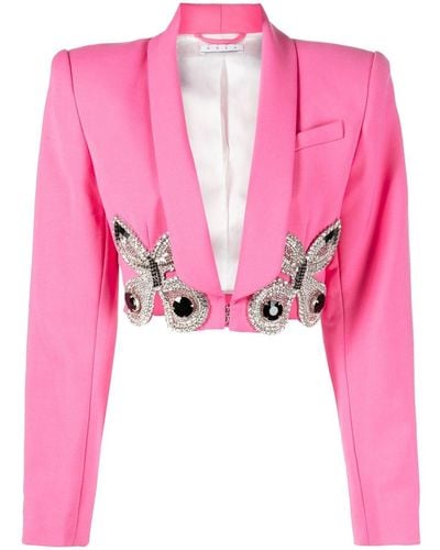 Area Butterfly-embroidered Cropped Blazer - Pink
