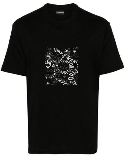 Emporio Armani Logo-embroidered cotton T-shirt - Negro