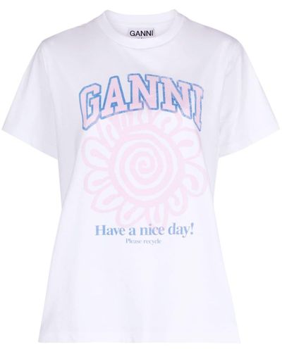Ganni Camiseta Relaxed Flower - Blanco
