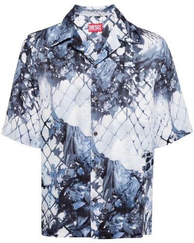 DIESEL Graphic-print Camp-collar Shirt - Blue