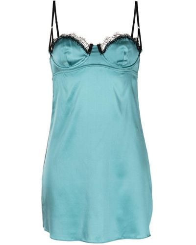 Kiki de Montparnasse Lace-detail Silk Slip Minidress - Blue