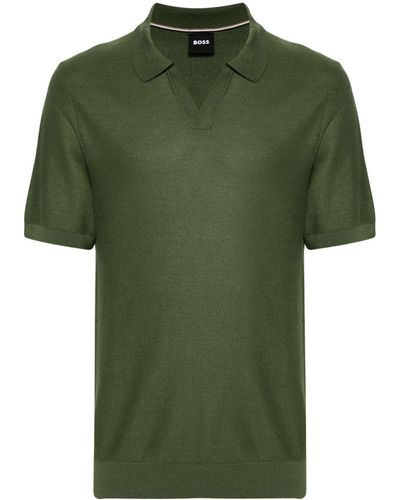 BOSS Split-neck Knitted Polo Shirt - Green