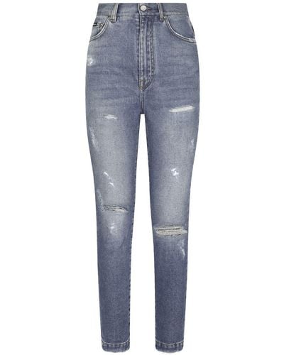 Dolce & Gabbana Distressed Slim-leg Jeans - Blue