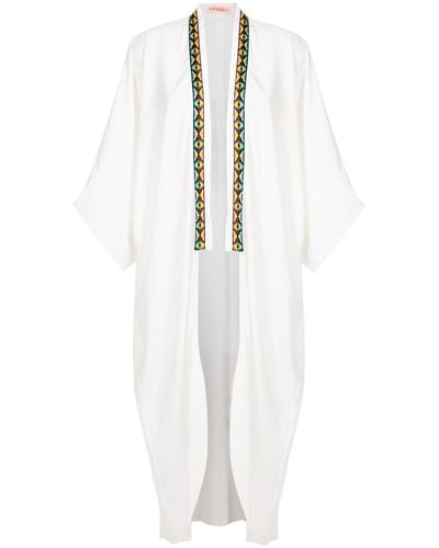 Olympiah Contrast-trim Midi Kimono - White