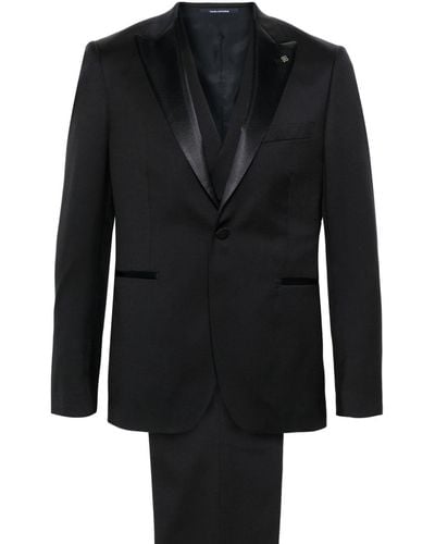 Tagliatore Satin-trim Single-breasted Suit (set Of Three) - Black