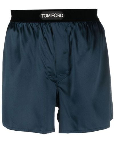 Tom Ford Shorts aus Satin mit Logo-Bund - Blau