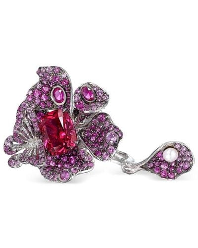 Anabela Chan 18kt White Gold Vermeil Ruby Peony Butterfly Gemstone Ring - Purple