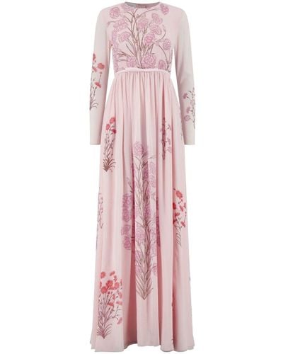 Giambattista Valli Mini Carnation Bouquets-print Silk Dress - Pink