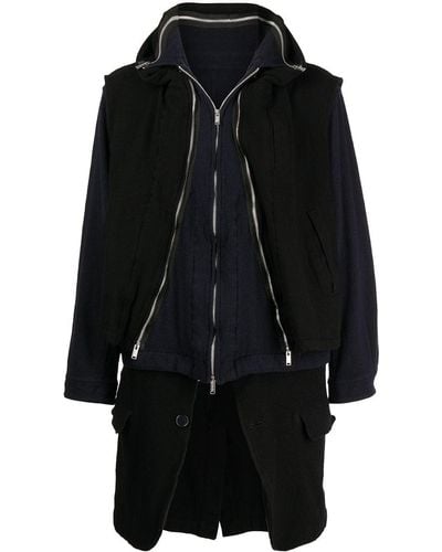 Undercover Zip-detail Layered Coat - Black