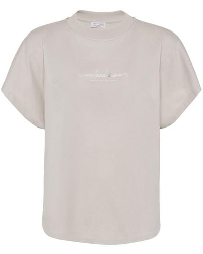 Brunello Cucinelli Slogan-print Cotton T-shirt - White