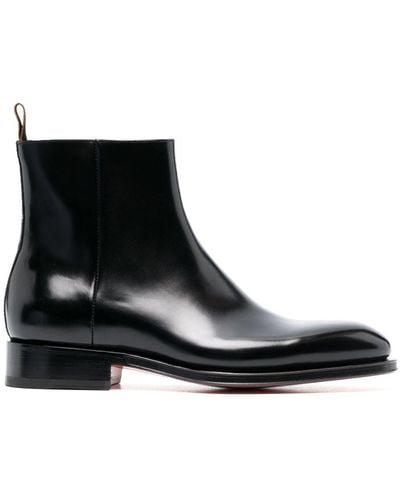 Santoni Almond-toe Leather Boots - Black