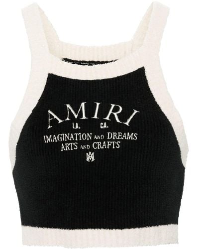 Amiri Logo-embroidered ribbed crop top - Schwarz