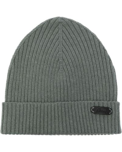 Brioni Logo-patch Ribbed-knit Beanie - Gray