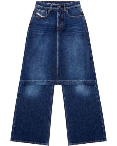 DIESEL D-syren Wide-leg Skirt-panel Jeans - Blue