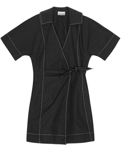 Ganni コントラストステッチ ドレス - ブラック