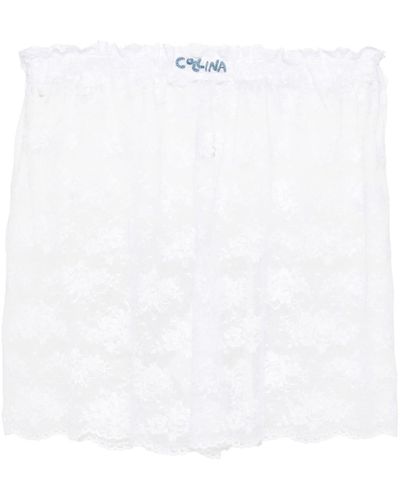 Collina Strada Logo-embroidered Lace Shorts - White