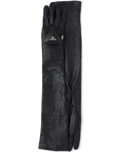 Prada Leren Handschoenen Met Buidel Detail - Zwart