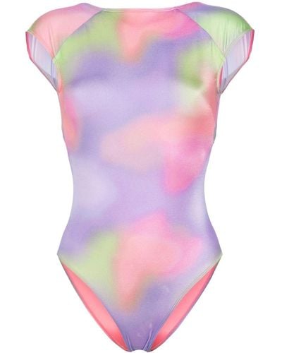 Emporio Armani Abstract-print Swimsuit - Pink