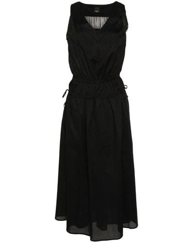 Pinko Beginners Midi Cotton Dress With Fringes - Black