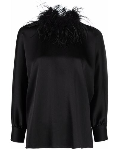 Styland Feather-trim Blouse - Black
