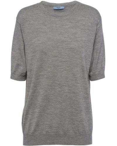Prada Triangle-logo Cashmere Knitted Top - Grey