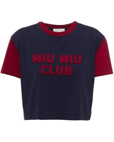 Miu Miu Logo-appliqué Two-tone T-shirt - Blue