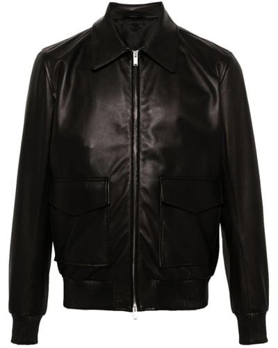 Lardini Zip-up Leather Bomber Jacket - Black