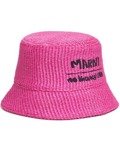 Marni Embroidered-logo Woven Bucket Hat - Pink