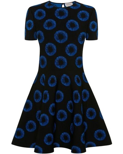 Alexander McQueen Iris Pattern Flared Knit Dress - Blue