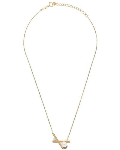 Tasaki 18kt Yellow Gold Collection Line Balance Cross Akoya Pearl And Diamond Pendant - Metallic
