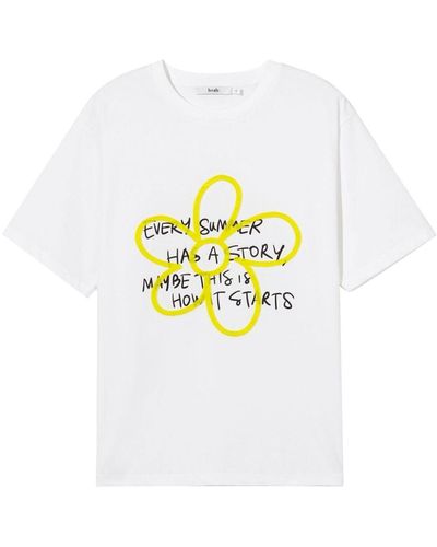 B+ AB T-shirt à slogan fleuri imprimé - Blanc