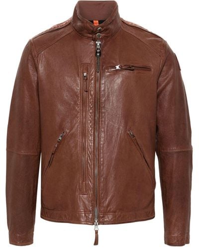 Parajumpers Justin Zip-up Leather Jacket - Brown