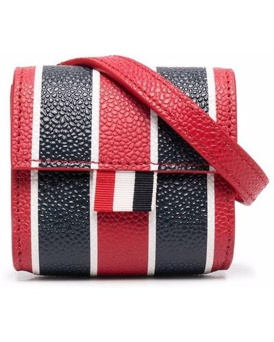 Thom Browne Mini Vertical-stripe Pouch Bag - Red