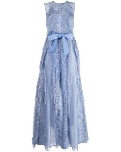 Huishan Zhang Beau Feather-trim Sleeveless Organza Gown - Blue