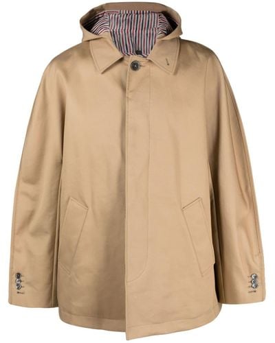 Thom Browne Detachable-hood Cotton Coat - Natural